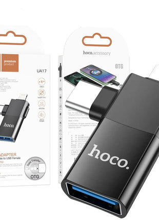 ADAPTADOR HOCO UA17 2-1 HEMBRA USB A USB C/ LIGHTNING MACHO