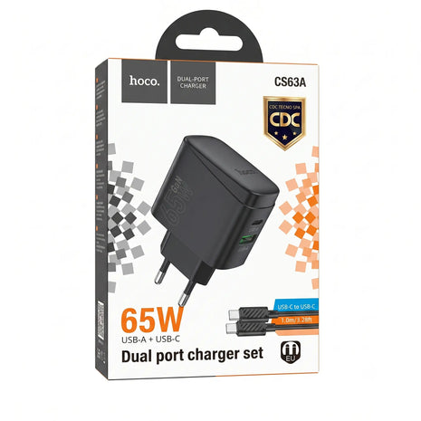 Cargador Hoco CS63A 65W GaN Dual Port + Cable Tipo C