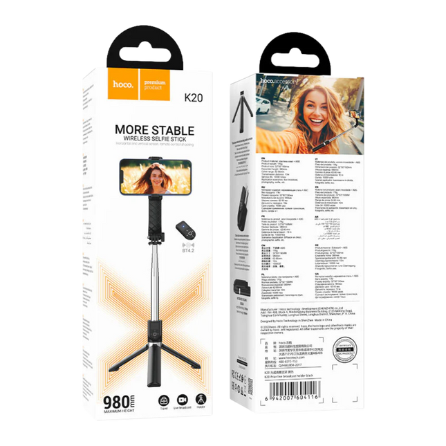 Hoco K20 – Bastón Selfie + Trípode con Control Bluetooth para Smartphones