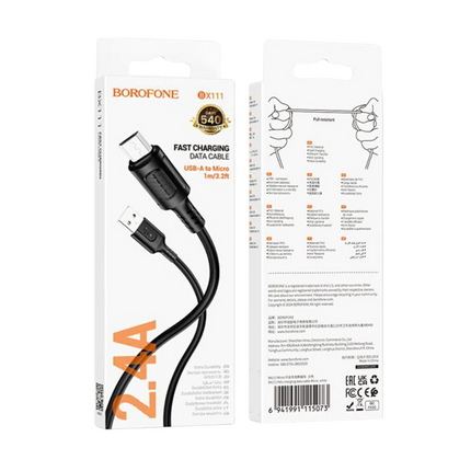 CABLE BOROFONE BX111 USB-A A MICRO USB 12W 1M