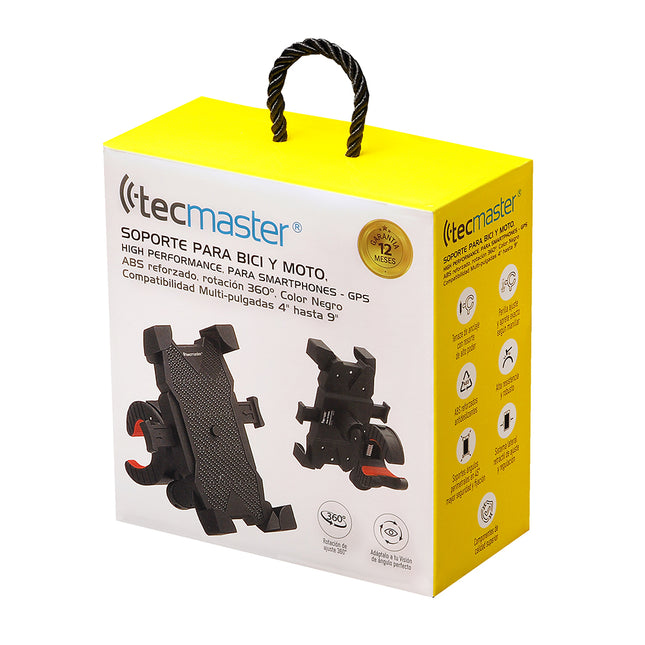 SOPORTE TECMASTER PARA MOTO Y BICICLETA 4" A 9" ROTACION 360°