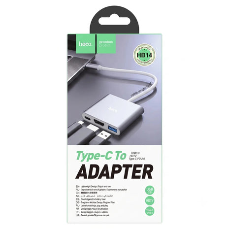 Adaptador Hoco HB14 Hub Tipo C a HDMI y USB 3.0 - Technosun