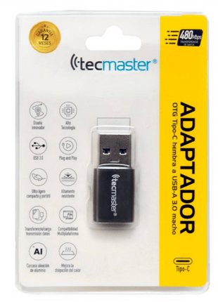 Adaptador OTG Tecmaster USB - A a USB - C de Aluminio TM - 100538 - Technosun