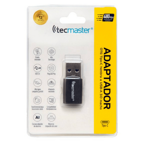 Adaptador OTG Tecmaster USB - A a USB - C de Aluminio TM - 100538 - Technosun