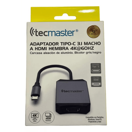 Adaptador Tecmaster Tipo - C a HDMI Hembra – Convertidor 4K para TV y Monitores - Technosun