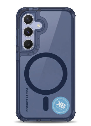 Carcasa magnética KBOD Urban Play para Samsung Galaxy S25 vista trasera azul semitransparente con aro magnético