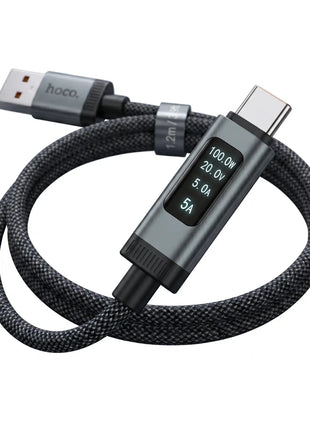 Cable Hoco U148 USB-A a USB-C 100W con Pantalla OLED Negro - Technosun