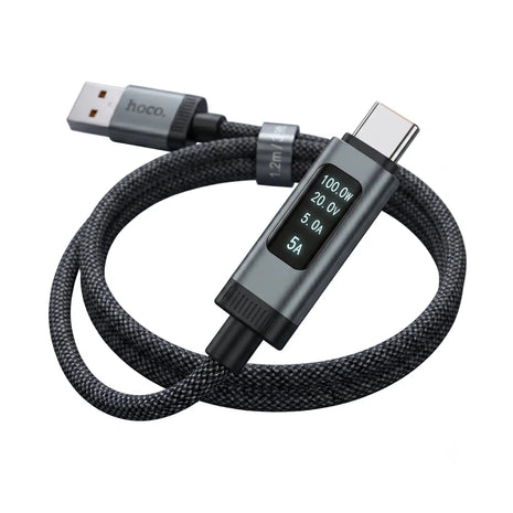 Cable Hoco U148 USB-A a USB-C 100W con Pantalla OLED Negro - Technosun