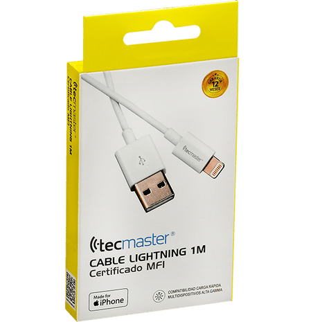 Cable Tecmaster iPhone USB a Lightning Certificado MFi (1m) - Technosun