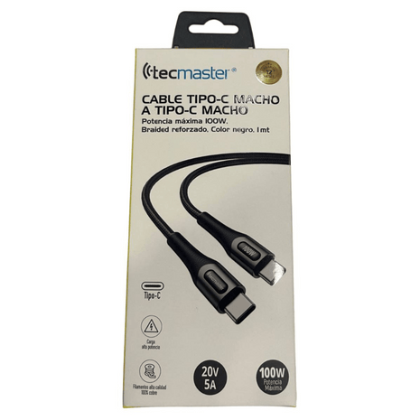 CABLE TECMASTER TIPO - C A TIPO - C REFORZADO HASTA 100W 1M - Technosun