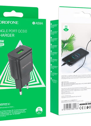 CARGADOR BOROFONE BA59A UN PUERTO QC3.0 18W - Technosun