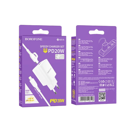 CARGADOR BOROFONE BA81A PD 20W + CABLE LIGHTNING PARA IPHONE - Technosun