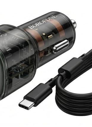 Cargador de Auto Borofone BZ25 20W + 18W Carga Rápida PD + Cable USB - C - Technosun