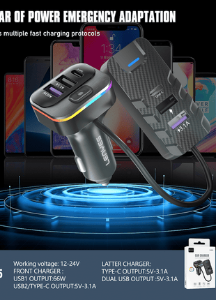 CARGADOR DE AUTO LENYES CA905 66W + HUB - Technosun