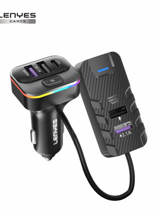 CARGADOR DE AUTO LENYES CA905 66W + HUB - Technosun