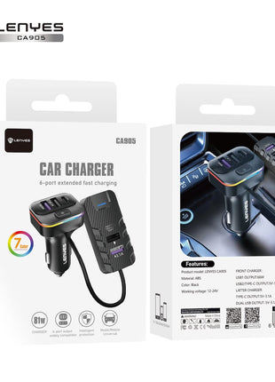 CARGADOR DE AUTO LENYES CA905 66W + HUB - Technosun