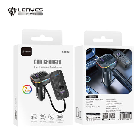 CARGADOR DE AUTO LENYES CA905 66W + HUB - Technosun