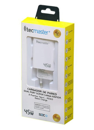 CARGADOR DE PARED TECMASTER 2 PUERTOS TIPO - C 45W - Technosun