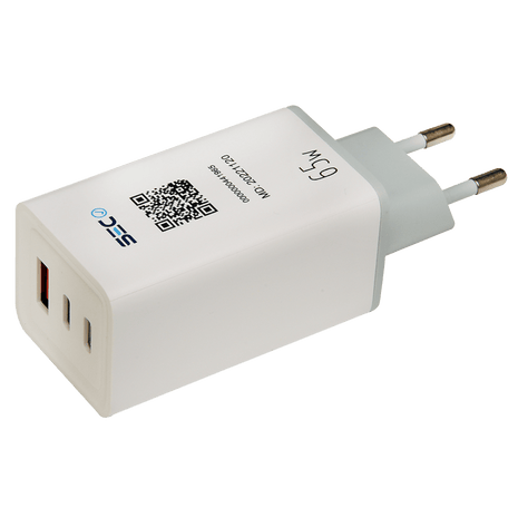 CARGADOR DE PARED TECMASTER 3 PUERTOS (1 USB - A + 2 TIPO - C) CARGA RAPIDA 65W - Technosun