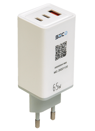 CARGADOR DE PARED TECMASTER 3 PUERTOS (1 USB - A + 2 TIPO - C) CARGA RAPIDA 65W - Technosun