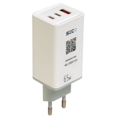 CARGADOR DE PARED TECMASTER 3 PUERTOS (1 USB - A + 2 TIPO - C) CARGA RAPIDA 65W - Technosun