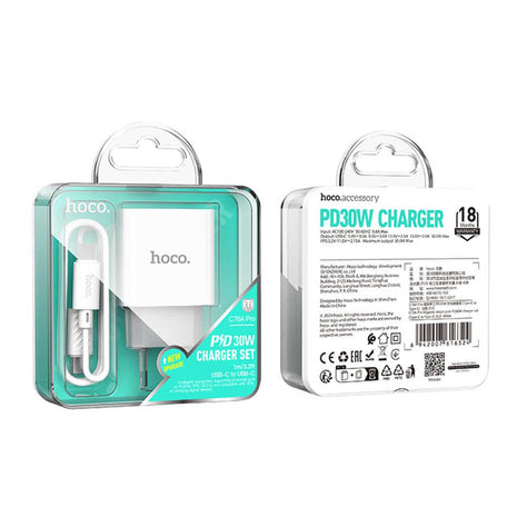 CARGADOR HOCO C76A PRO PD 30W + CABLE TIPO C - Technosun