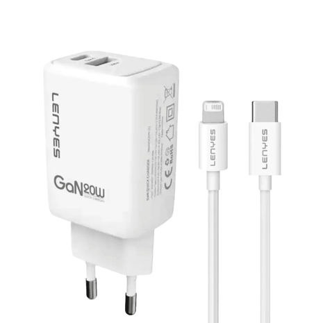 CARGADOR LENYES 20W GAN + CABLE LIGHTNING - Technosun