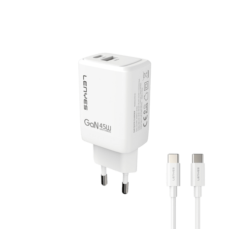 CARGADOR LENYES 45W GAN + CABLE USB C - Technosun
