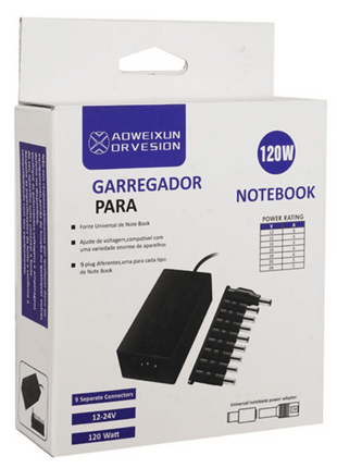 CARGADOR UNIVERSAL DE NOTEBOOK AJUSTABLE 9 CONECTORES 12 - 24V 120W - Technosun
