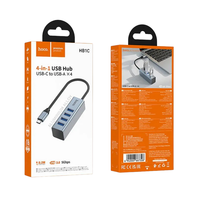 Hoco HB1C Hub 4 en 1 USB-C a 4 USB-A USB 3.0