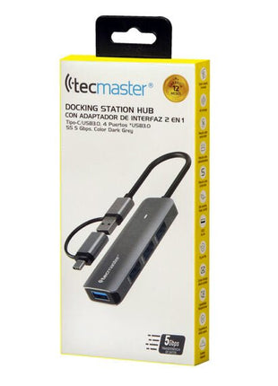 HUB TECMASTER DOCKING STATION CON ADAPTADOR DE INTERFAZ 2 EN 1 TIPO - C/USB 4 PUERTOS USB3.0 - Technosun