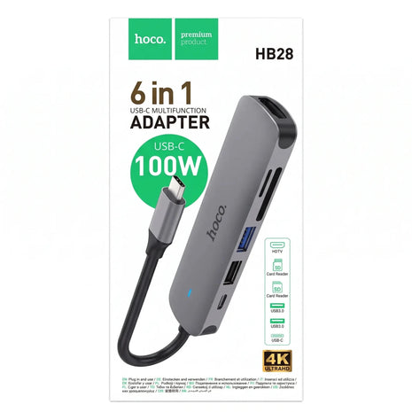 Hub USB-C 6 en 1 Hoco HB28 HDMI 4K PD 100W Aluminio - Technosun