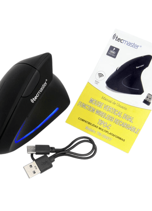MOUSE VERTICAL TECMASTER DUAL WIRELESS Y BLUETOOTH RECARGABLE TIPO - C NEGRO - Technosun