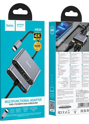 ADAPTADOR HOCO HB30 TIPO C A VGA HDMI USB 3.0 PD