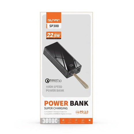 Power Bank Sunpin SP300 30.000 mAh Carga Rápida 22.5W - Technosun