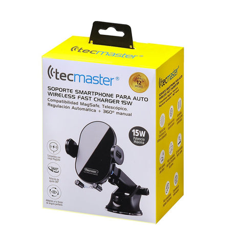 SOPORTE PARA AUTO TECMASTER TELESCOPICO CARGA INALAMBRICA 15 W - Technosun
