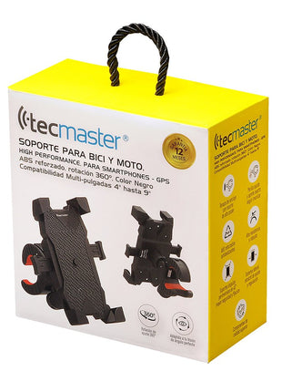SOPORTE TECMASTER PARA MOTO Y BICICLETA 4" A 9" ROTACION 360° - Technosun