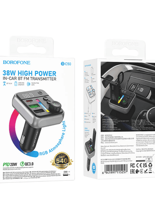 TRANSMISOR FM BOROFONE BC50 ASCENSO PD20W+QC3.0 - Technosun