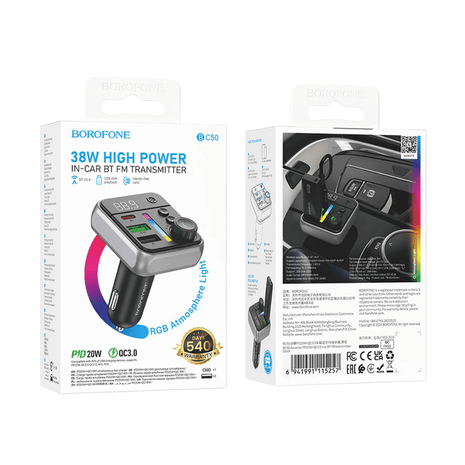 TRANSMISOR FM BOROFONE BC50 ASCENSO PD20W+QC3.0 - Technosun