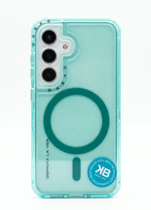 Carcasa magnética KBOD Urban Play para Samsung Galaxy S25 verde agua transparente con escarcha vista trasera