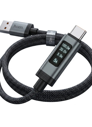Cable Hoco U148 USB-A a USB-C 100W con Pantalla OLED Negro